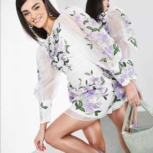 ASOS white floral puff sleeve mini dress